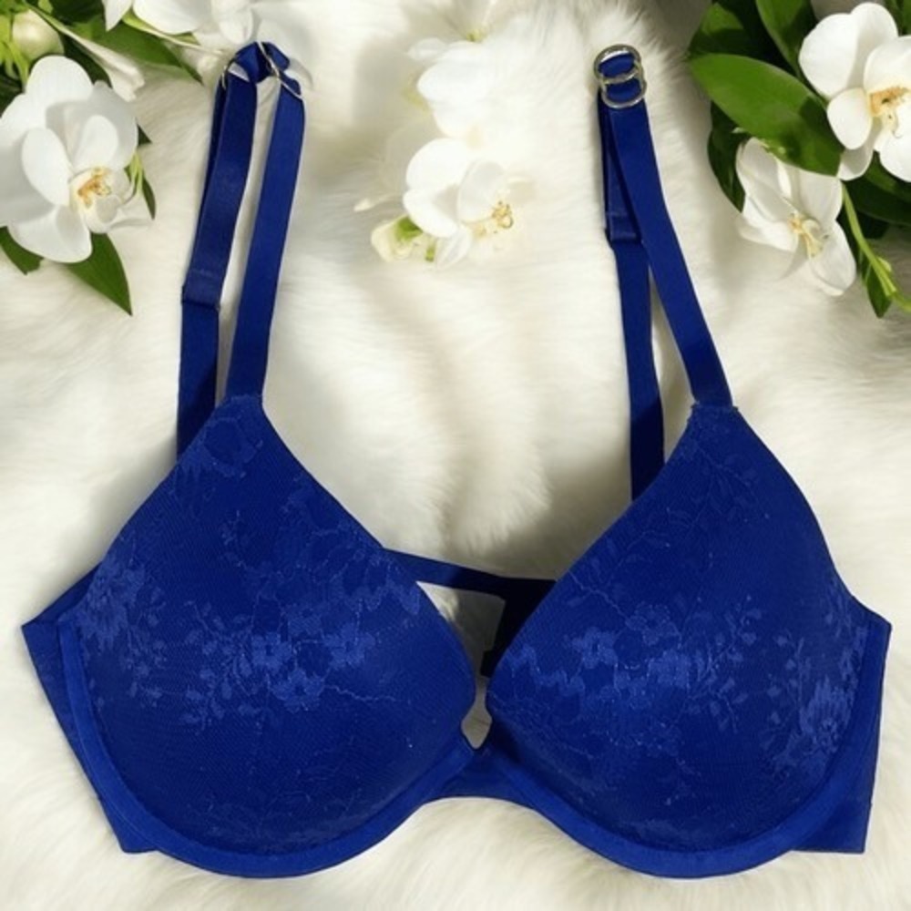 Stella McCartney S73-109 Royal Blue Lace Plunge T-Shirt Bra Women 32DD China